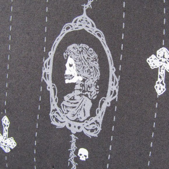 Hell Bunny Collared Gemma Mini Dress in Black Pinstripe Skull Cameo - M - Picture 8 of 10